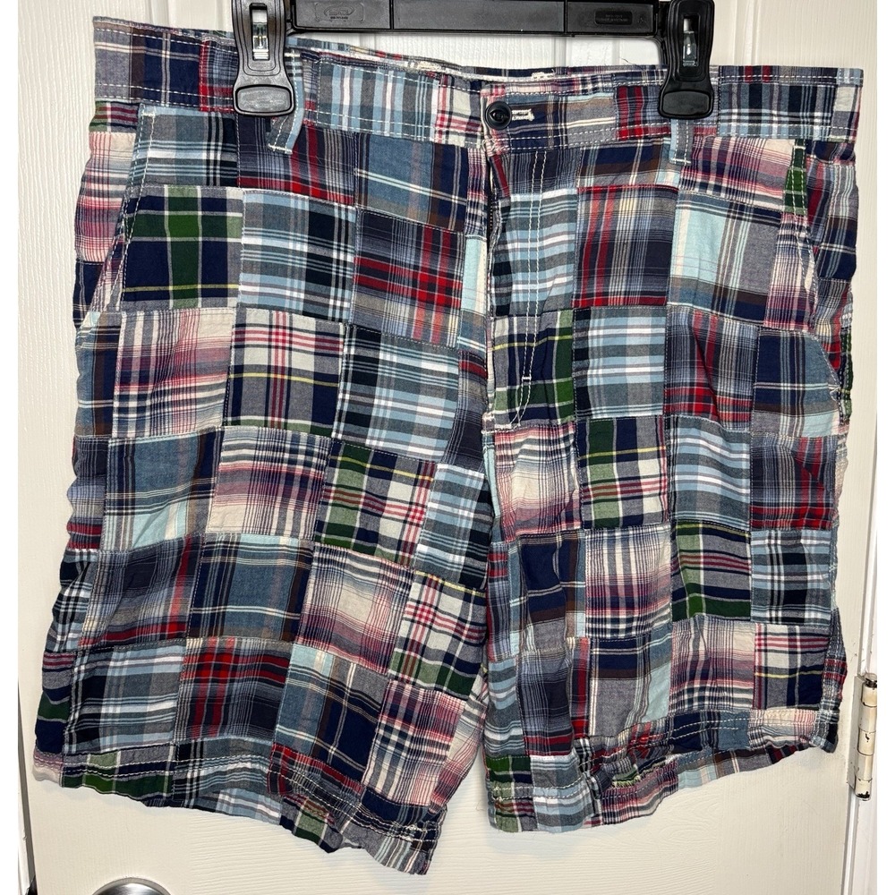 IZOD Saltwater Patchwork Chino Shorts Mens 36 Multicolor Plaid Flat Front